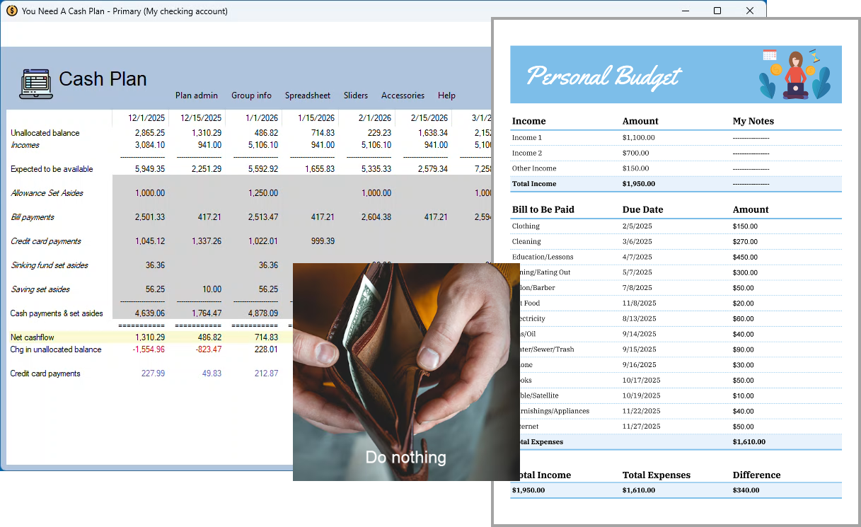 Cash Plan vs. Budget vs. Do nothing