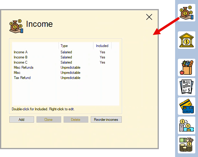 Open the income slider