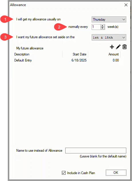 Allowance dialog box