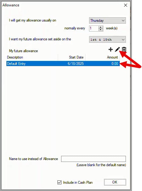 Open the Edit Allowance Set Aside dialog box