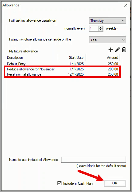 Allowance window