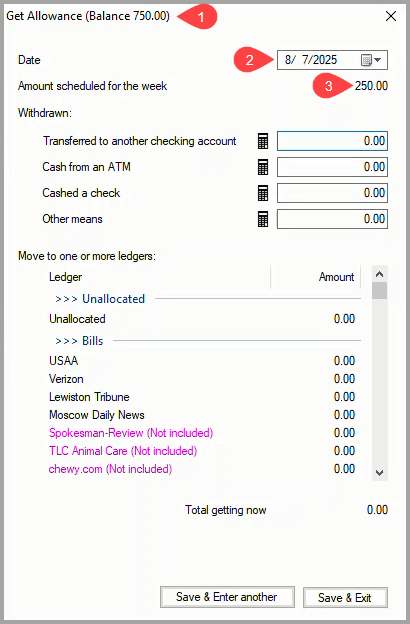 Get allowance window