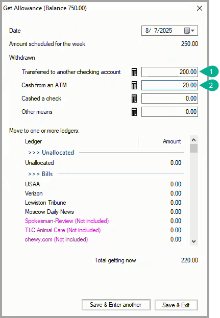 Get allowance window