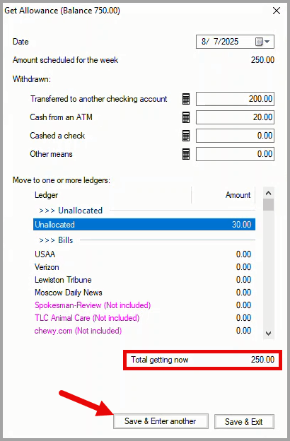 Get allowance window