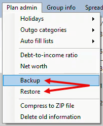 Plan admin menu