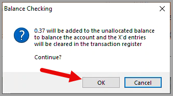 Balance Checking Account window
