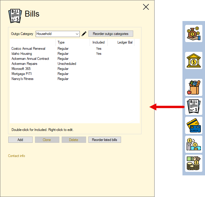 Open the bills slider
