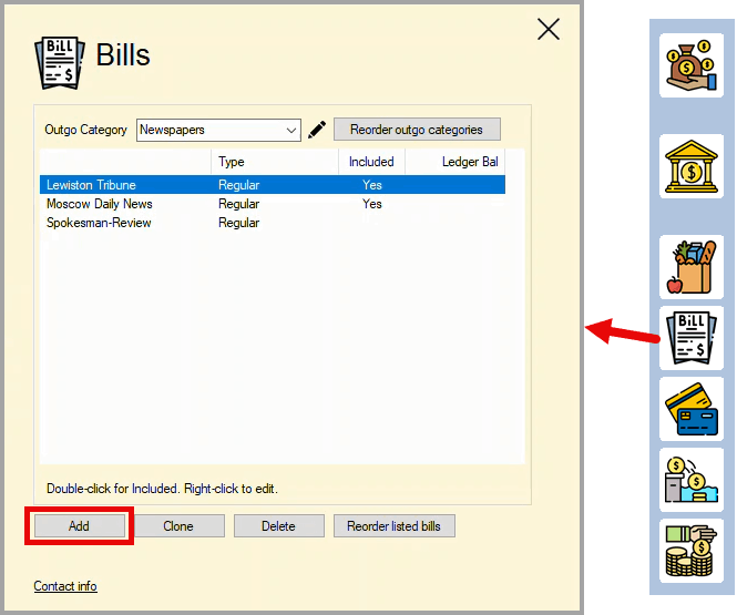 Open the Bills slider