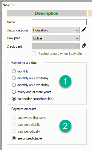 Configure window for the bill