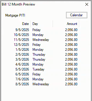 Twelve month bill payment preview