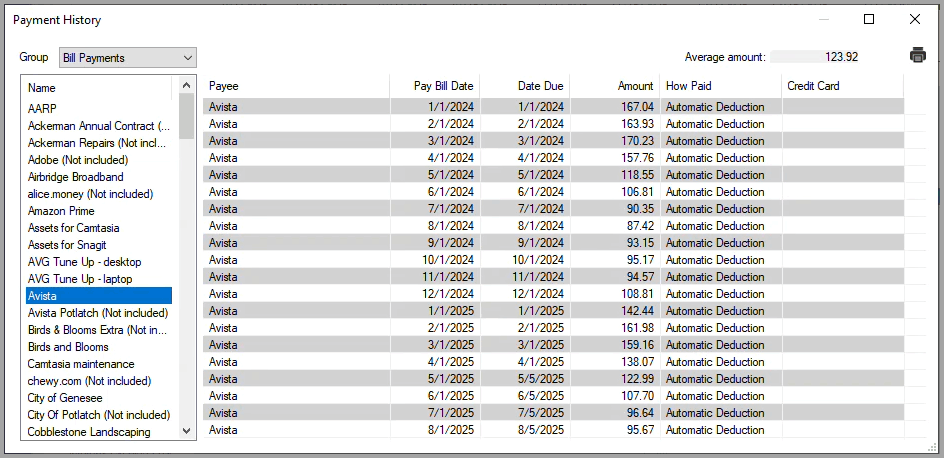 Bill payment history