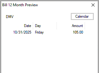 Twelve month bill payment preview