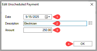 Open the New Unscheduled Payment dialog box