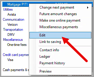 Open Edit Bill window