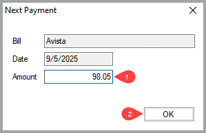 Next Payment dialog box