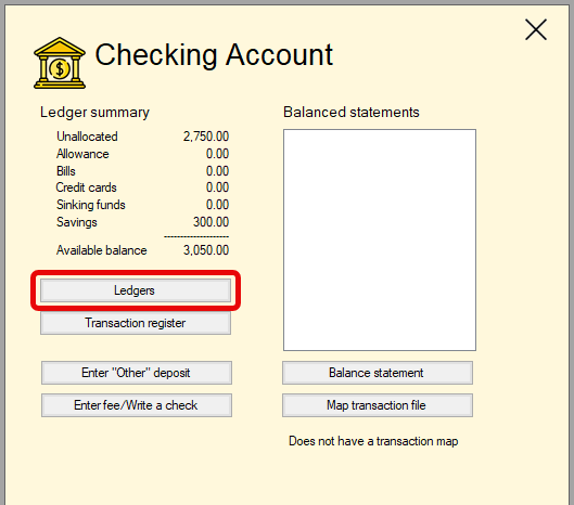 Click on the Ledgers button