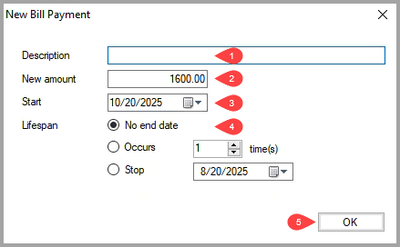 New Bill Payment dialog box