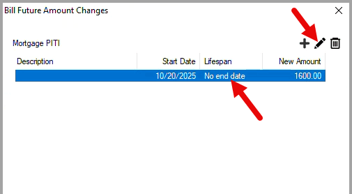 Bill Future Amount Changes dialog box