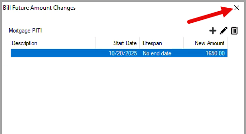 Bill Future Amount Changes dialog box