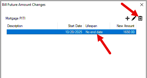 Bill Future Amount Changes dialog box