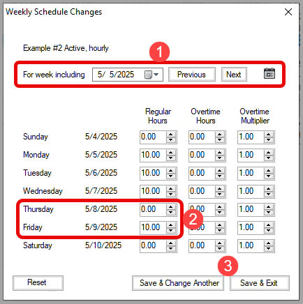 Weekly Schedule Changes window