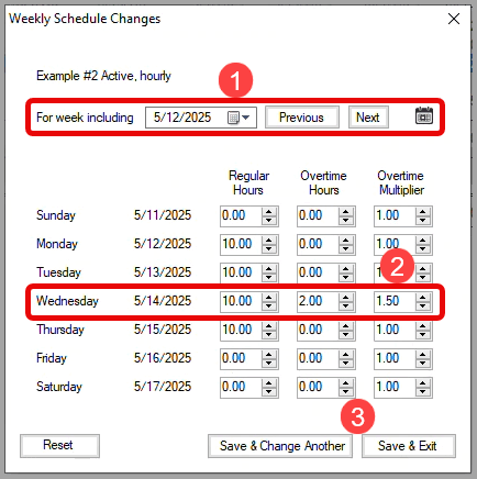 Weekly Schedule Changes window