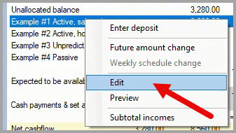 Open Edit Income window