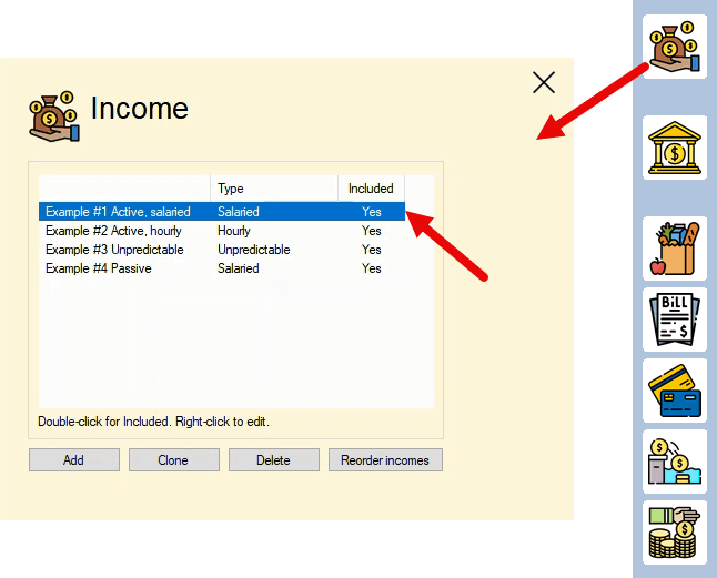 Open Edit Income window