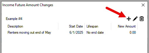 Income Future Amount Changes window
