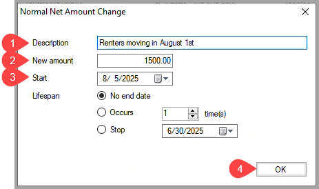 Normal Net Amount Change dialog box