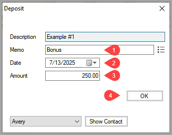 Deposit dialog box