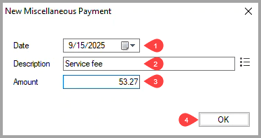 New Miscellaneous Payment dialog box