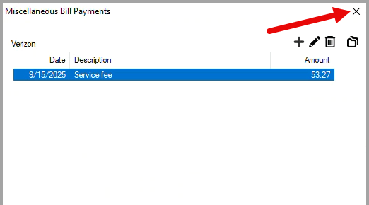Miscellaneous Bill Payments window