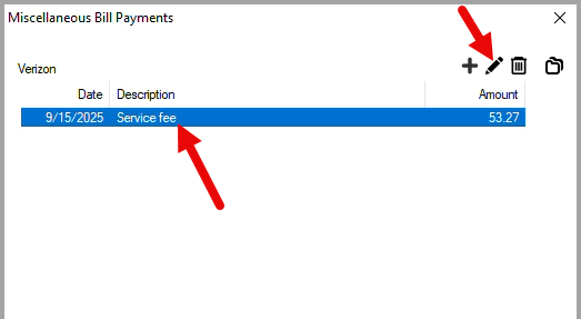 Miscellaneous Bill Payments window