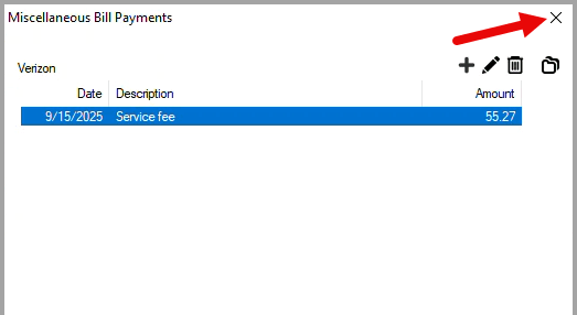 Miscellaneous Bill Payments window