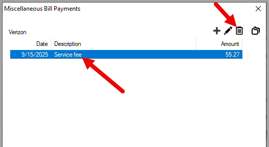 Miscellaneous Bill Payments window