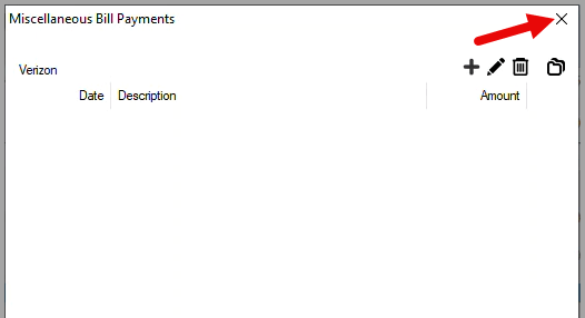 Miscellaneous Bill Payments window