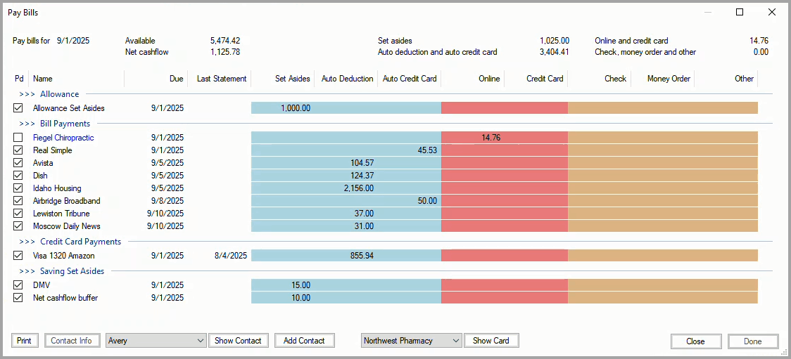 Pay Bills window