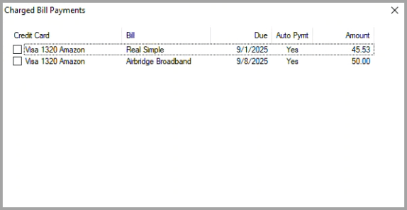 Pay Bills dialog box