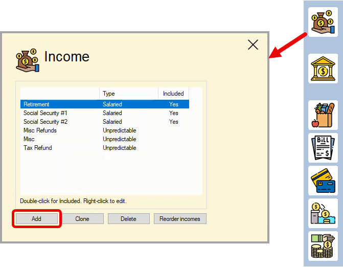 Open the Income slider