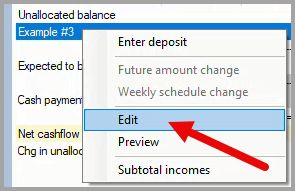Open Edit Unpredictable Income window