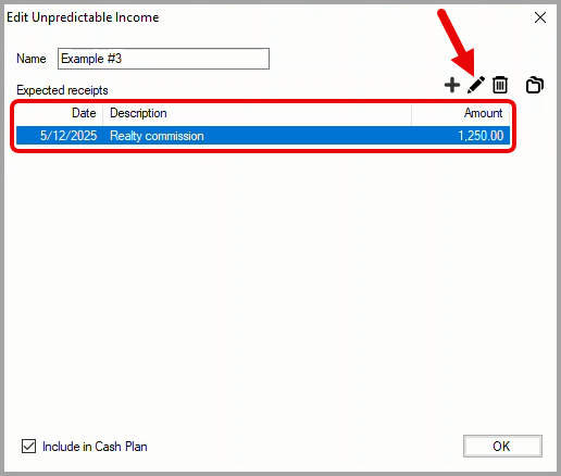 Edit Unpredictable Income window
