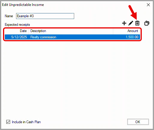 Edit Unpredictable Income window