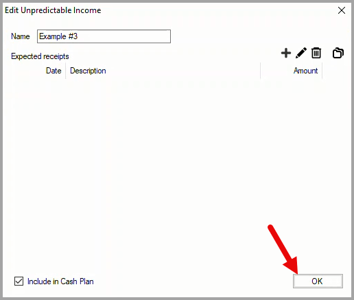 Edit Unpredictable Income window